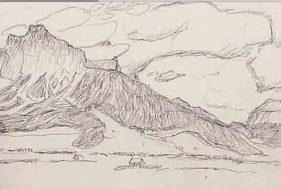 ROHLFS, CHRISTIAN, 1849-1938, BERG MIT WOLKEN, BLEISTIFTZEICHNUNG VON 1911, CA. 28,7 X 37,5 CM, PP, U.GL., WVZ NR. ROH 9178 MIT ...