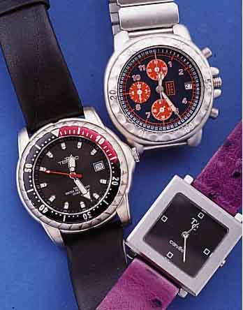 KONVOLUT: 3 HERRENARMBANDUHREN, 1X STEPHANELCHRONOGRAPH, METALL MATT., PALADIUMAUFL., INCL. BAND, 30-MIN.- U. 12-STD.-STOPPZäHLER, LüNETTE ...