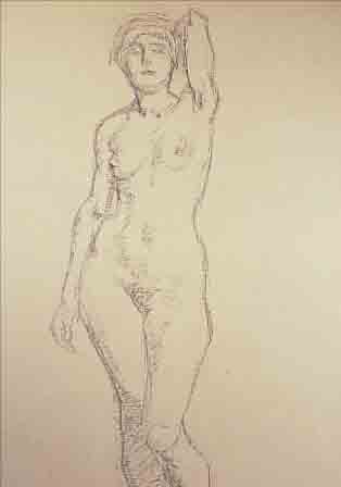 WIMMER, FRITZ, 1879 ROCHLITZ-1960 NEUBURG/INN, STEHENDER WEIBLICHER AKT, BLEISTIFT AUF GRAUEM PAPIER, CA. 67 X 48 ...