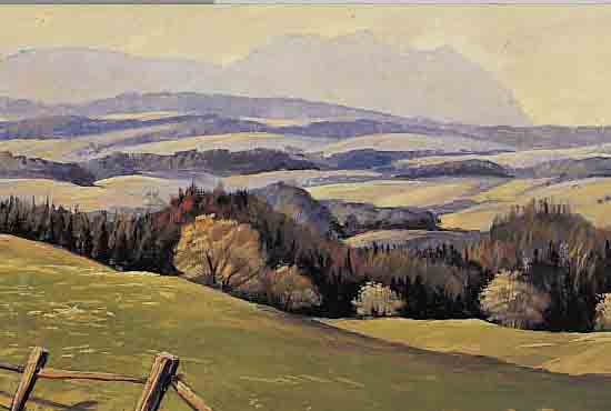 BAUMGARTNER, AUGUST, 1896 LANDAU-1960 MüNCHEN, HüGELIGE VOR- ALPENLANDSHCAFT, ÖL/HOLZ, RE. U. SIGN. UND DAT. 41, ...