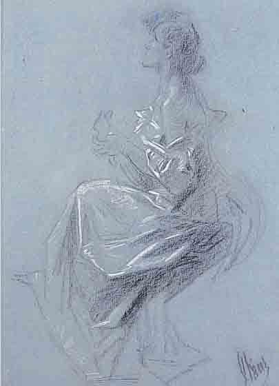 CHéRET, JULES, 1836 PARIS-1932 NIZZA, LAUSCHENDES MäDCHEN, FETTKREIDE UND SILBER- STIFT, RE. U. SIGN ., CA. 37 X 24 CM, PP, U.GL., R., ...