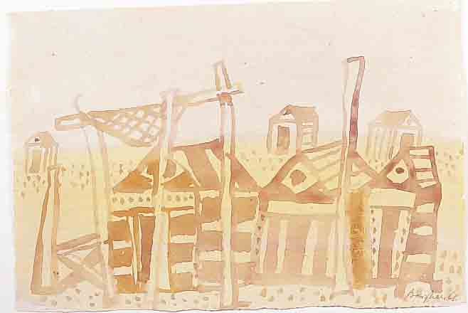 BARGHEER, EDUARD, 1901 FINKENWäRDER-1979 HAMBURG, BADEHäUSER AM STRAND, VON 1961, AQUARELL AUF PAPIER, BEIDSEITIG ...
