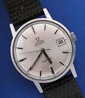OMEGA HERRENARMBANDUHR AUTOMATIK GENEVE, REF.-NR. 166070, EDELST., BODEN GESCHR., KRONENEUTR. ERS., DATUMSCHNELLKORREKTUR, WERK VERG.24 ST., KAL. ...
