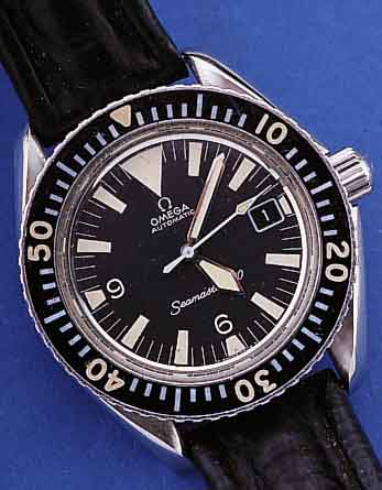 OMEGA HERRENTAUCHERUHR SEAMASTER AUTOMATIK/300 REF.-NR. 166024, SCHWEIZ UM 1968, EDELST., BODEN U. KRONE GESCHR., BEI FERTIGST. WASSER- D. BIS CA. ...
