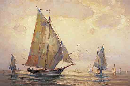 MIESLER, H., DEUTSCHER KüNSTLER MITTE 20. JH., SEGELBOOTE AUF OFFENER SEE, öL/LWD., SIGN., 61 X 80 CM, R. (DIESER L. BESCH.)