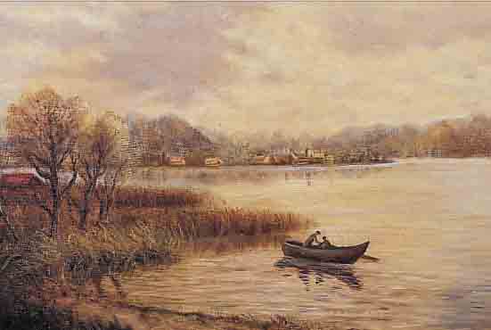 PRINZ, KARL LUDWIG, *1875 WIEN - 1944, ÖSTERREICHISCHER LANDSCHAFTSMALER, WERKE U.A. IM MUSEUM DER STADT WIEN, HIER: FISCHERBOOT AUF EINEM ...