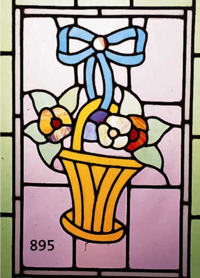 BLEIGLASSCHEIBE, DEUTSCH, UM 1910/20, BUNTE GLASEINSÄTZE, BLUMENKORB, 59.5 X 42 CM