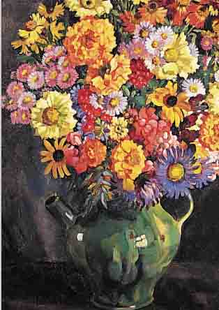 UNBEK. KüNSTLER UM 1920, BLUMENSTILLEBEN, ÖL/LWD., UNLESERL. SIGN UND DAT. 1923 (RüCK- SEITIG KIRCHDORF), 75 X 55 CM, R.