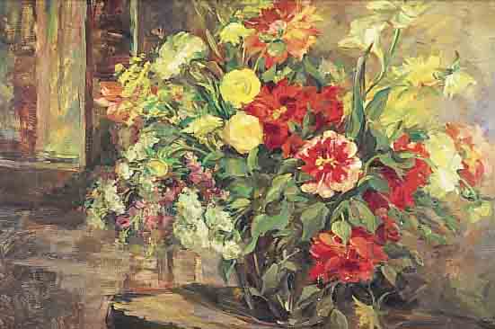 VON SCHLESWIG-HOLSTEIN, DEUTSCHER KüNSTLER UM 1920, PRACHTVOLLES BLUMENSTILLEBEN, ÖL/LWD., SIGN., 65 X 85 CM, R.