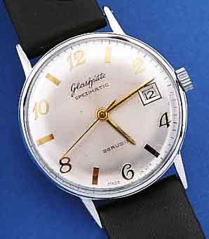 GLASHÜTTE HERRENARMBANDUHR SPEZIMATIC, REF.-NR. 085130, DEUTSCHLAND UM 1965, METALL VERCHR., EDELST.-BODEN GEDR., 26 ST., ZENTRAL-ROTOR, ...