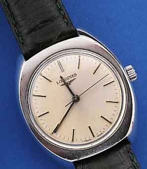 LONGINES HERRENARMBANDUHR, REF.-NR. 1584/1, SCHWEIZ UM 1966, EDELST., BODEN GESCHR., ORIG.-ZUST. M. LEDERB. U. ORIG.-STIFTSCHL., BLATT ...
