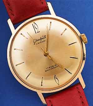 GLASHÜTTE HERRENARMBANDUHR ORIGINAL, REF.- NR. 083418, DEUTSCHLAND UM 1965, METALLGEH. HARTVERG., EDELST.-BODEN GEDR., VERG. BLATT, 17 ST., ...