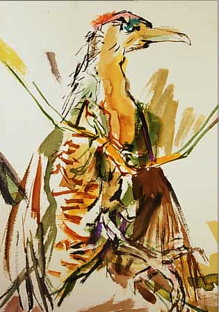 KOKOSCHKA, OSKAR, 1886-1980, VOGEL, FARBLITHOGRAPHIE VON 1972 NACH EINEM AQUARELL VON 1971, SIGNATURSTEMPEL, CA. 45,8 X 38,9 ...