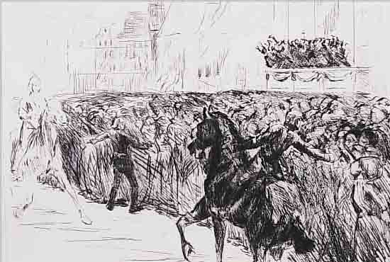 LIEBERMANN, MAX, 1847-1935, DER EINZUG DER NIEDERLäNDISCHEN KöNIGIN, RADIERUNG, RE. U. HANDSIGNIERT, CA. 24 X 29 CM, PP, ...