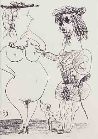 PICASSO, PABLO, 1881-1973, LE SEIGNEUR ET LADAME, LITHOGRAPHIE VON 1972, AUS: SOUVENIRS ET PORTRAITS D'ARTISTES, ED. MOURLOT PARIS, CA. 22 ...