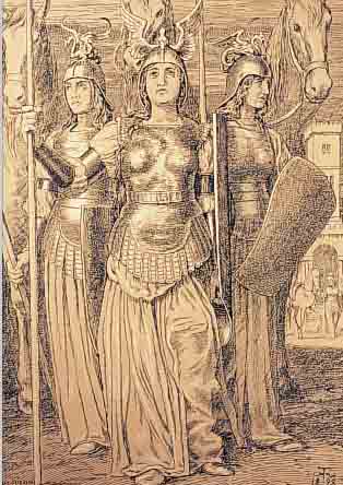 THOMA, HANS, 1839-1924, DIE WALKüREN, LITHOGRAPHIE VON 1898, LI. U. IM DRUCK SIGN., CA. 46 X 31 CM, PP