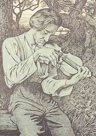 THOMA, HANS, 1839-1924, DER GEIGER, FARBLITHOGRAPHIE, RE. U. HANDSIGNIERT, CA. 27 X 22 CM, PP