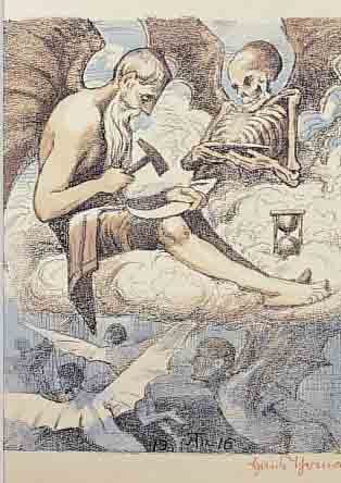 THOMA, HANS, 1839-1924, LEBEN UND TOD, FARBLITHOGRAPHIE VON 1916, RE. U. HAND- SIGNIERT, CA. 26 X 21 CM, PP