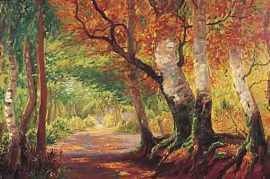 KAUFMANN, M., DEUTSCHER MALER UM 1900, WALDWEG IM HERBST, ÖL/LWD, RE. U. SIGN., CA. 50 X 69 CM