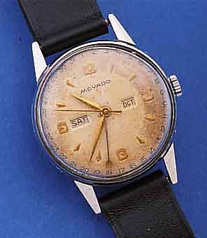 MOVADO HERRENARMBANDUHR CALENDER, REF.-NR. 14816, SCHWEIZ UM 1948, EDELST., BODEN U. GLASR. GEDR., VOLLKALENDER AUßER MONDPHASE, ...