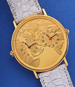ASPREY 2-ZEITZONENARMBANDUHR, SCHWEIZ UM 1992, GG 750/000, IM ZENTRUM WG GEF. DIAMANT, 2 VONEINANDER UNABH.QUARTZWERKE, BEI SCHäT- ZUNG ...