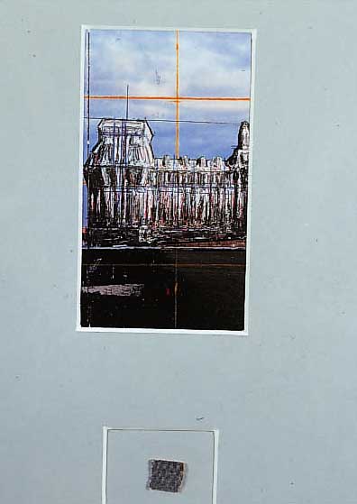 KONVOLUT 2 FARBOFFSETS, THEMA: DEUTSCHE REICHSTAGSVERHüLLUNG VON CHRISTO, DIVERSE ANSICHTEN, JEWEILS MIT ORIG. STOFFSTüCK, GERAHMT ...