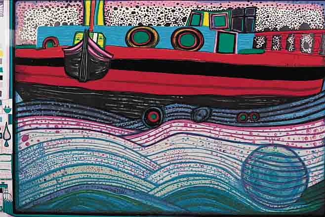 HUNDERTWASSER, FRIEDENSREICH, 1928-2000, REGENTAG AUF LIEBE WELLEN, AUS DER REGENTAG- MAPPE, NUM. 01077/3000, CA. 47,5 X 65,5 CM, U.GL., ORIG. ...