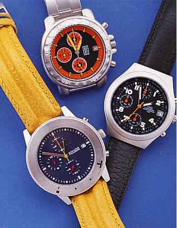 KONVOLUT: 4 QUARTZARMBANDUHREN MIT MULTIFUNK- TIONEN, (Z.B. CHRONOGRAPH, 2.-ZEIT, DATUM, ETC.), 3X M. LEDERB., 1X M. EDELST.-BAND, ALLE ...