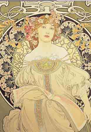 MUCHA, ALPHONSE, 1860-1939, REVERIE, FARBLITHOGRAPHIE AUF BüTTEN VON 1986, ED. MOURLOT, TROCKENSTEMPEL DER GALERIE ...