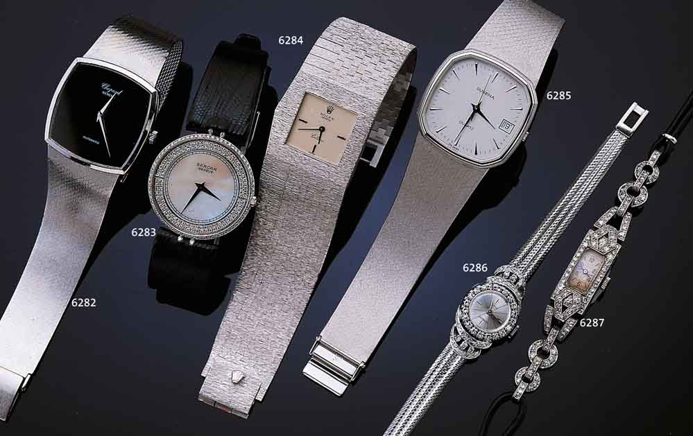 CHOPARD HERRENGOLDBANDUHR AUTOMATIK, REF.- NR. 2062/1, SCHWEIZ UM 1968, WG 750/000 INCL. WG-MILANAISEBAND, SAPHIRFLACHGL., BODEN ...