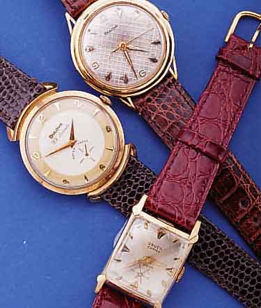 KONVOLUT: 3 HERRENARMBANDUHREN, SCHWEIZ/ USA UM 1953, ALLE GG-FILLED, ALLE HANDAUFZUG, 1X BULOVA, KAL. 11AFC, KIFF.-STOßS., INDIR. ...