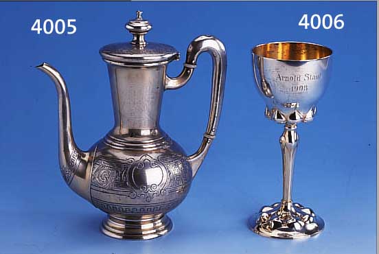 MOKKAKANNE, PETERSBURG UM 1910, 84ER SILBER, MEISTERMARKE UNGED., INNENVERGOLDET, ZISE- LIERT, H CA. 19.5 CM, PERLMUTTDäMMRINGE, SAMMELW., ...