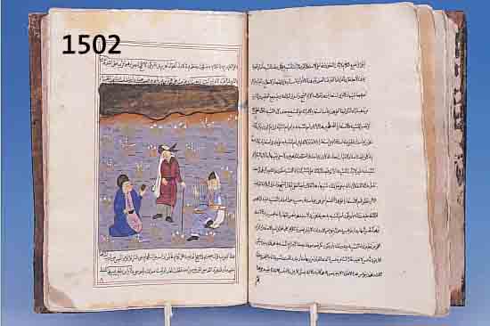 BUCH, NORDINDIEN, 2. HäLFTE 19. JH., MIT INSGESAMT 12 HANDGEMALTEN MINIATUREN ALS ILLUSTRATION, EINIGE SEITEN MITEINANDER VER- KLEBT, WOHL ...