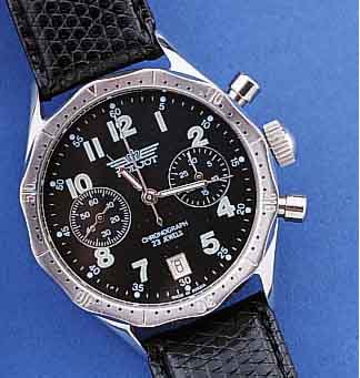 POLJOT ARMBANDCHRONOGRAPH, RUßLAND UM 1997, EDELST. POL., BODEN GESCHR., LüNETTE M. 60ER TEILUNG BEIDS. DREHB., MINERALFLACHGL., DE- SIGN WIE ...