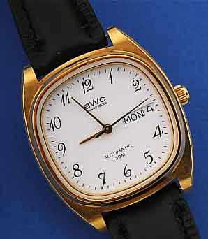 BWC HERRENARMBANDUHR AUTOMATIK, REF-NR. REF.-NR. 744-3133/25, SCHWEIZ UM 1978, METALL HARTVERG., EDELST.-SCHR.-BODEN, MINERALFLACH- GL., TAG U. ...