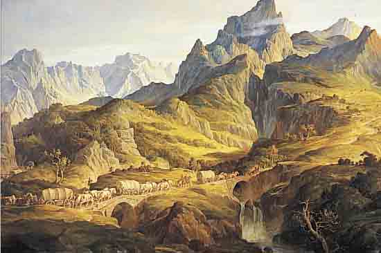 FUHRMANN, MAX, MüNCHENER LANDSCHAFTSMALER 1. HäLFTE 20. JH., LANGER PLANWAGENTRECK IM GEBIRGE, ÖL/LWD., SIGN., DAT. 1942 U. ORTSBEZ.MüNCHEN, ...