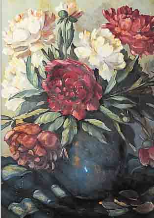 REUTER, ROSEL, MüNCHENER KüNSTLERIN, NACHGE- WIESEN NOCH UM 1930, PFINGSTROSEN-STILLEBEN,ÖL/MALKARTON, SIGN., 51 X 40 CM, R.