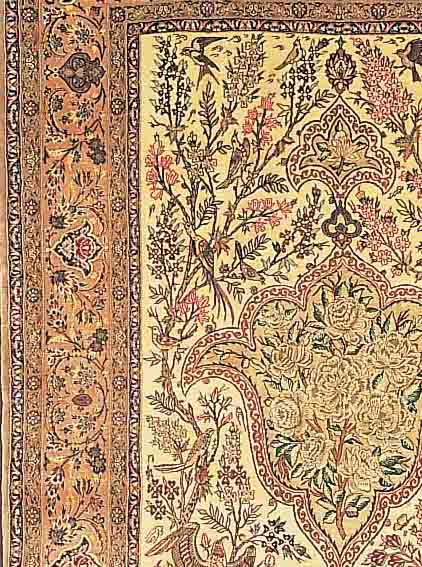 ESFAHAN FEIN,PERSIEN CA 240 X 150 CM. .EHZ 2 KORKWOLLE MIT UND AUF SEIDE CA 1 MIO KN/QM CA 20 JAHRE.