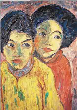 UNBEK. KüNSTLER, KOPIE NACH EMIL NOLDES 1945 ENTSTANDEM DOPPELPORTRäT, ÖL/MALKARTON (L. ALTERSSPUREN), 60 X 50 CM, R.