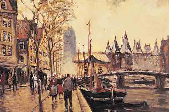 UNBEK. KüNSTLER MITTE 20. JH., HOLLäNDISCHE STADTANSICHT MIT GRACHTEN, ÖL/LWD., UNLESERL. SIGN., 30 X 40 CM, R.