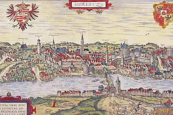 KONVOLUT VON 3 BLATT MIT ANSICHTEN VON GöRLITZ, 1.) KOLOR. KUPFERSTICH AUS BR. U. HOGENBERG, GA GöRTLITZ, SEHR GUT ERHALTENESBLATT, 31 ...