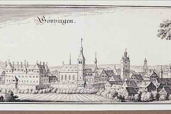 KONVOLUT VON 2 BLATT MIT KUPFERSTICHEN VON GöPPINGEN, 1.) KUPFERSTICH V. M. MERIAN, GA GöPPINGEN, 8,5 X 33 CM; 2.) KUPFERSTICH V. RIEGEL, ...