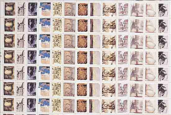 JANSSEN, HORST, 1929-1995 HAMBURG, LANDSCHAFTEN, BRIEFMARKENBLOCK VON 117 MARKEN,FARBSERIGRAPHIE, STEMPELSIGNATUR, CA. 44 X 42 CM