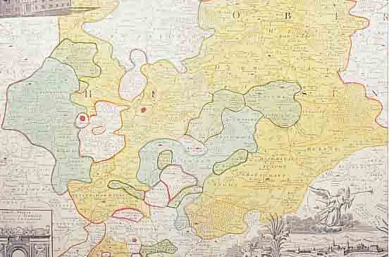 KONVOLUT VON 2 BLATT KUPFERSTICHEN VON HESSEN, 1.) ALTKOLOR. KUPFERSTICHK. V. HOMANN, CA. 1746, HASSIE SUPERIORIS ET WETTERAU ...
