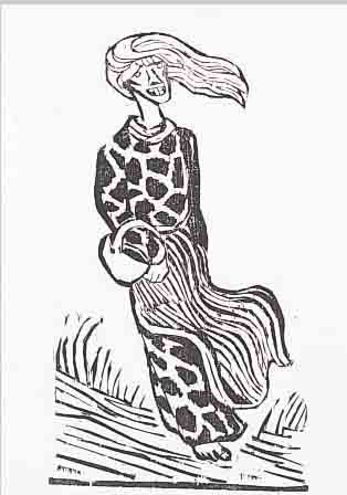 PANKOK, OTTO, 1893 SAARN-1966 WESEL, FRAU IM WIND, HOLZSCHNITT VON 1947, HANDSIGNIERT, CA. 26,5 X 15 CM, WVZ DROSTE NR. 223