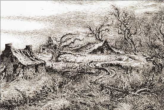 WEBER, A.PAUL, 1893 ARNSTADT-1980 SCHRETSTAKEN DAS VERLASSENE DORF, LITHOGRAPHIE, HAND- SIGNIERT, CA. 32 X 46 CM