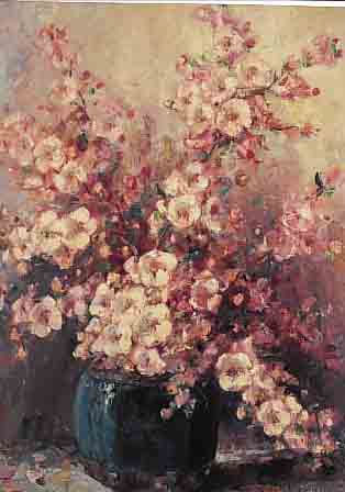 KIP, STEPHAN, GEB. 1914 GAROENTANG, STILLEBEN MIT KIRSCHBLüTEN, ÖL/LWD, RE. U. SIGN., CA. 60 X 50 CM, R.