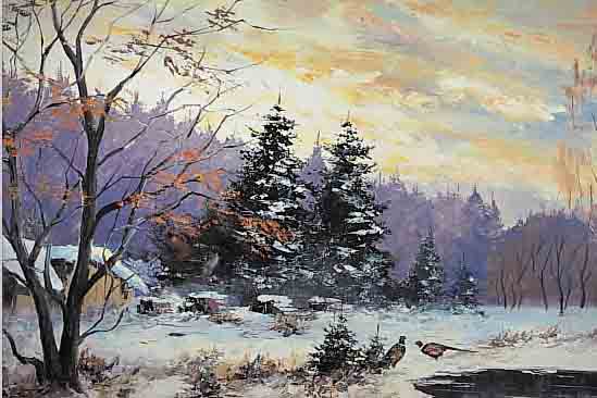 FERDINAND, JEAN, BELGISCHER MALER, 20. JH., WINTERLANDSCHAFT MIT FASANEN, ÖL/LWD, RE. U. SIGN., CA. 70 X 100 CM, R.