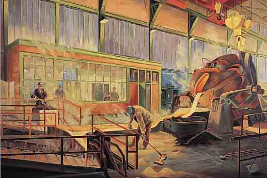LIMBERG, W., DEUTSCHER MALER, DATIERT 1955, IM STAHLWERK, ÖL/LWD, LI. U. SIGN. UND DAT., CA. 60 X 83 CM, R.