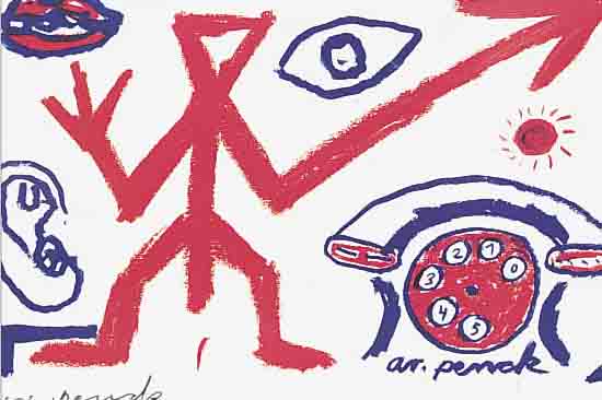 PENCK, A.R., KONVOUT AUS DREI POSTKARTEN- MULTIPLES, FARBOFFSETS, ALLE HANDSIGNIERT, JE CA. 10 X 15 CM, U.GL.